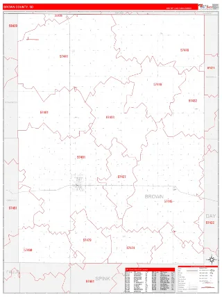 Brown County, SD RedLine style ZIP Code wall map