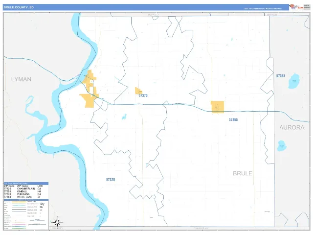 Brule County, SD ZIP Code Wall Map, Business Reference style