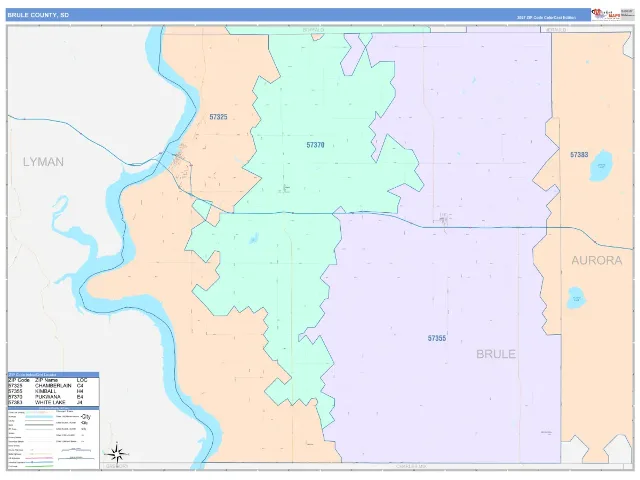 Brule County, SD ZIP Code Wall Map, ColorCast style