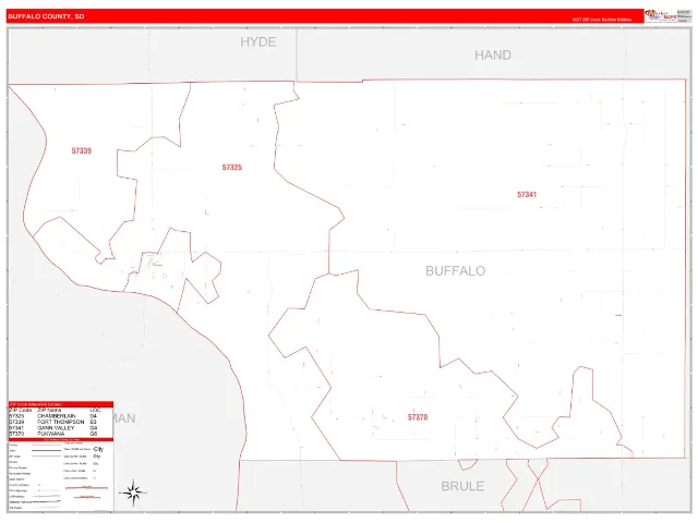 Buffalo County, SD ZIP Code Wall Map, RedLine style