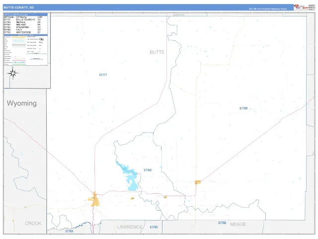 Butte County, SD ZIP Code Wall Map, Business Reference style