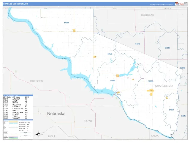 Charles Mix County, SD ZIP Code Wall Map, Business Reference style