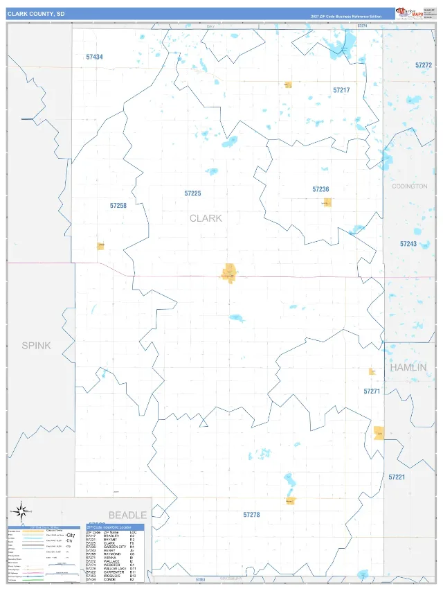 Clark County, SD ZIP Code Wall Map, Business Reference style