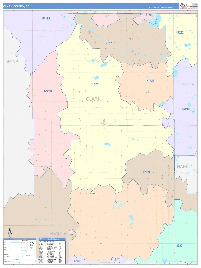 Clark County, SD ZIP Code Wall Map, ColorCast style