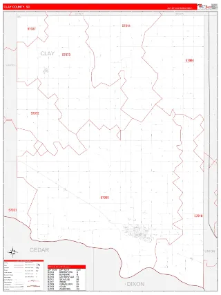 Clay County, SD RedLine style ZIP Code wall map