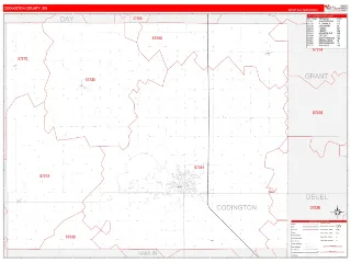 Codington County, SD RedLine style ZIP Code wall map