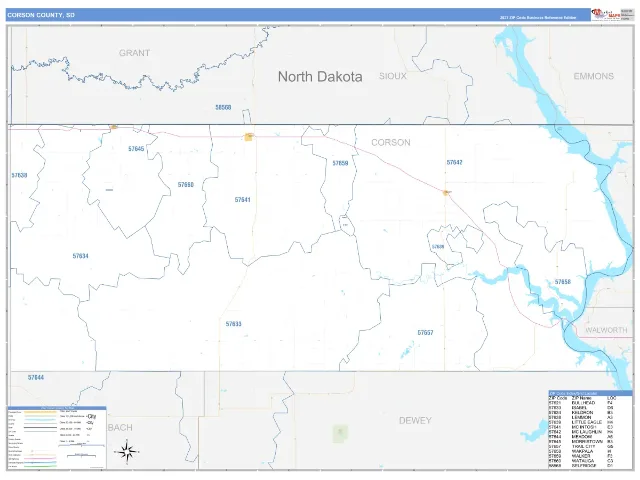 Corson County, SD ZIP Code Wall Map, Business Reference style