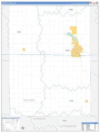 Davison County, SD Business Reference style ZIP Code wall map