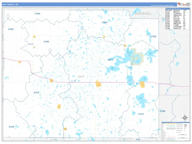 Day County, SD ZIP Code Wall Map, Business Reference style
