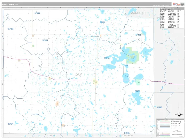 Day County, SD ZIP Code Wall Map, Classic style