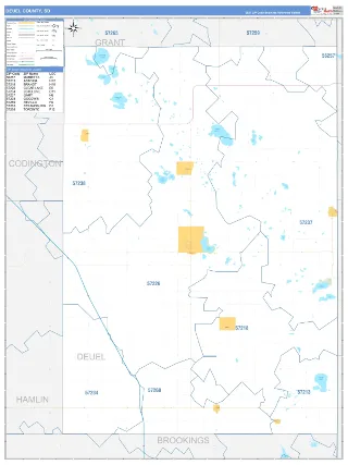 Deuel County, SD Business Reference style ZIP Code wall map