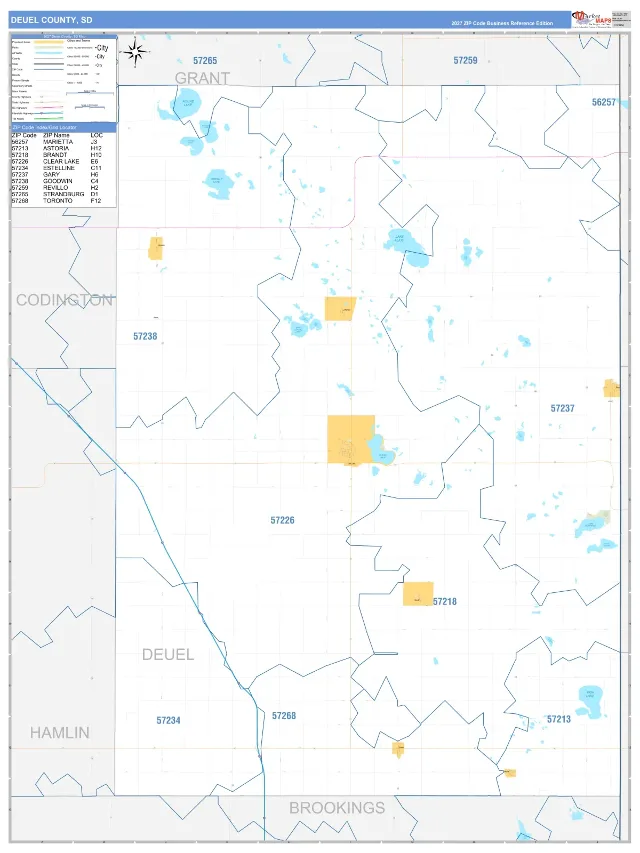 Deuel County, SD ZIP Code Wall Map, Business Reference style