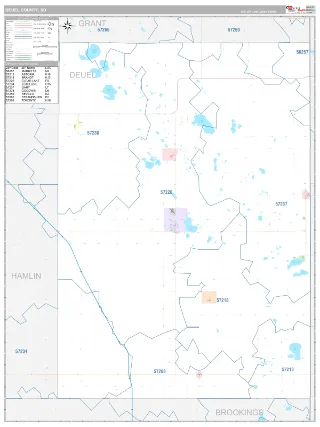 Deuel County, SD Classic style ZIP Code wall map