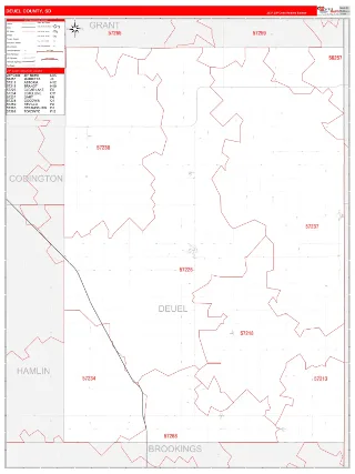 Deuel County, SD RedLine style ZIP Code wall map
