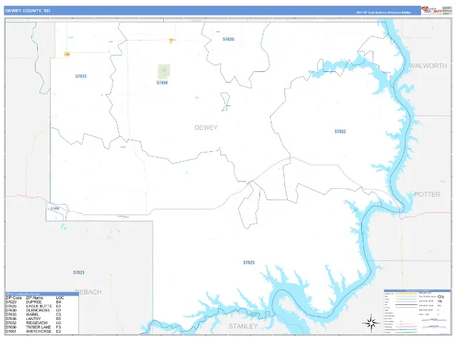Dewey County, SD ZIP Code Wall Map, Business Reference style