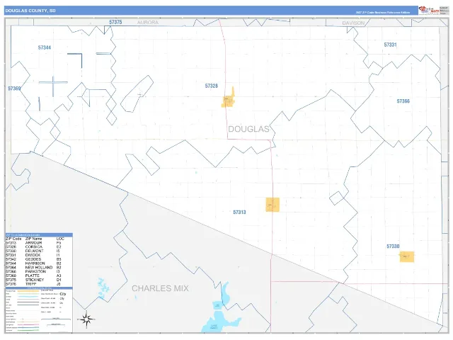 Douglas County, SD ZIP Code Wall Map, Business Reference style