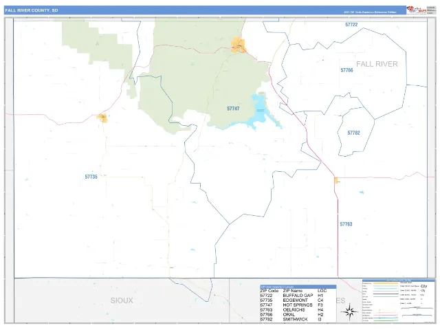 Fall River County, SD ZIP Code Wall Map, Business Reference style