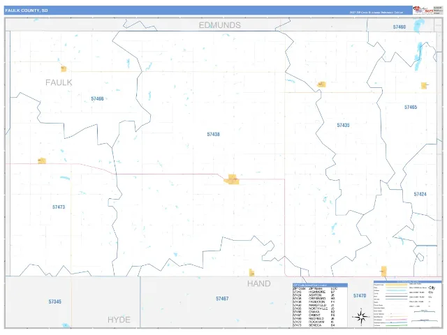 Faulk County, SD ZIP Code Wall Map, Business Reference style