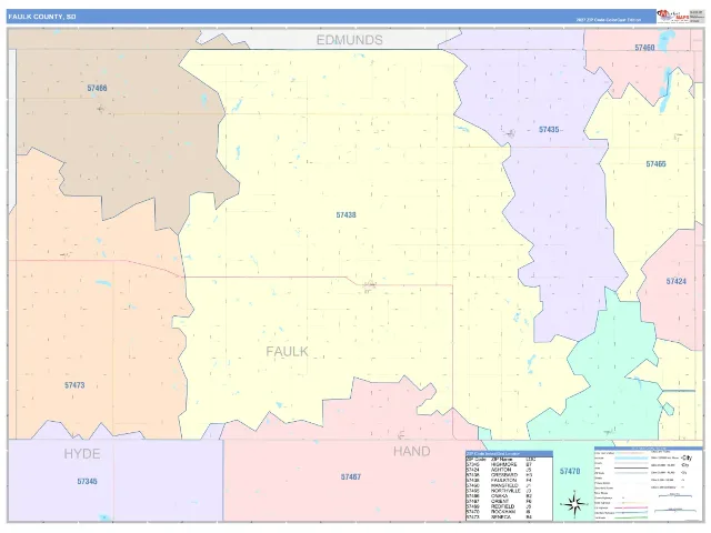 Faulk County, SD ZIP Code Wall Map, ColorCast style