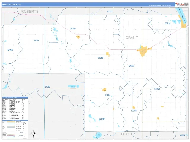 Grant County, SD ZIP Code Wall Map, Business Reference style