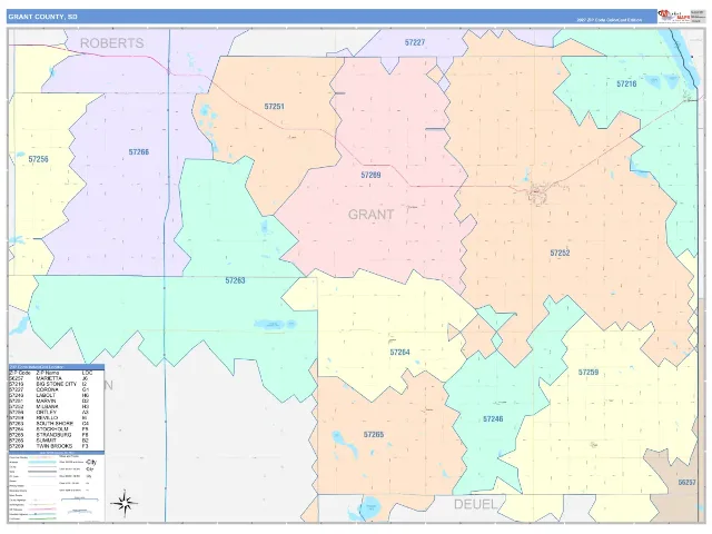 Grant County, SD ZIP Code Wall Map, ColorCast style