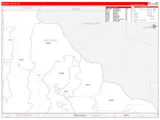 Gregory County, SD RedLine style ZIP Code wall map