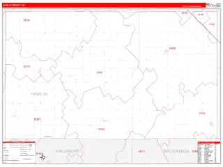 Hamlin County, SD RedLine style ZIP Code wall map