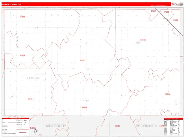 Hamlin County, SD ZIP Code Wall Map, RedLine style