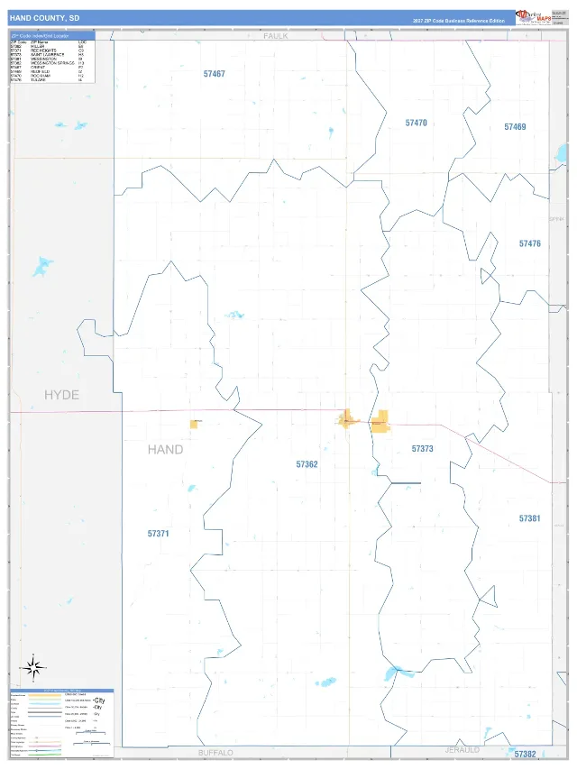 Hand County, SD ZIP Code Wall Map, Business Reference style