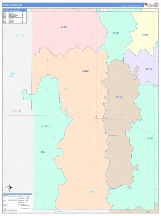 Hand County, SD ColorCast style ZIP Code wall map