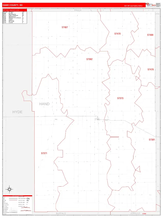 Hand County, SD ZIP Code Wall Map, RedLine style