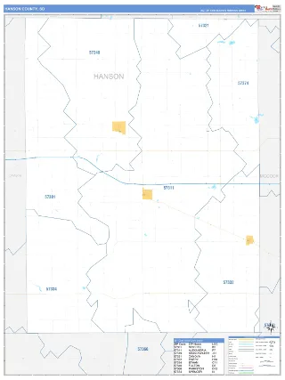 Hanson County, SD Business Reference style ZIP Code wall map