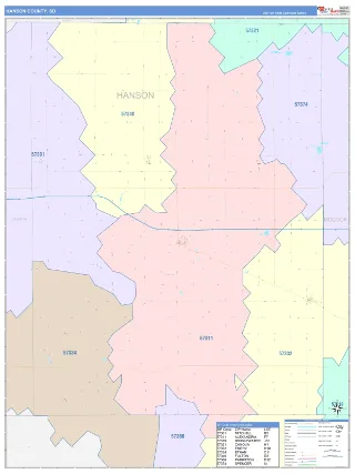 Hanson County, SD ColorCast style ZIP Code wall map