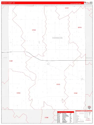Hanson County, SD RedLine style ZIP Code wall map