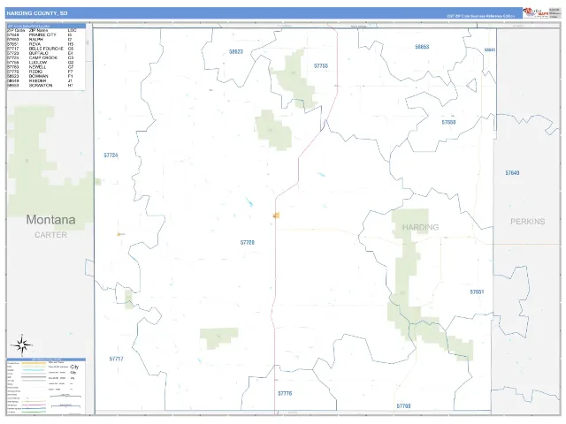 Harding County, SD ZIP Code Wall Map, Business Reference style