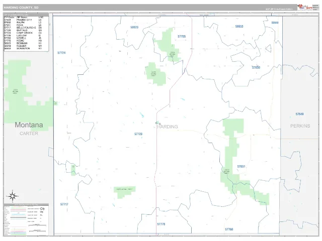 Harding County, SD ZIP Code Wall Map, Classic style