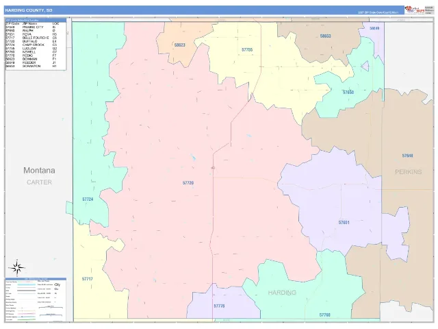 Harding County, SD ZIP Code Wall Map, ColorCast style