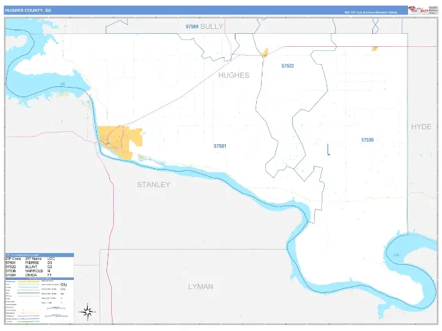 Hughes County, SD ZIP Code Wall Map, Business Reference style