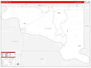 Hughes County, SD RedLine style ZIP Code wall map