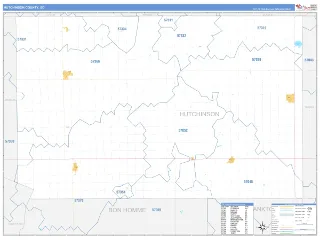 Hutchinson County, SD Business Reference style ZIP Code wall map