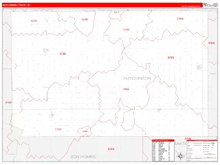 Hutchinson County, SD RedLine style ZIP Code wall map