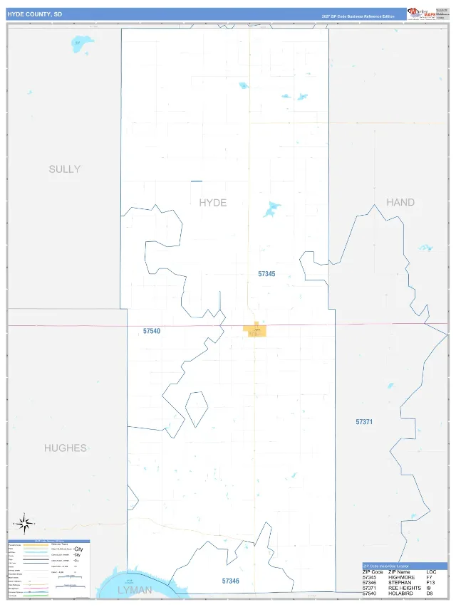 Hyde County, SD ZIP Code Wall Map, Business Reference style