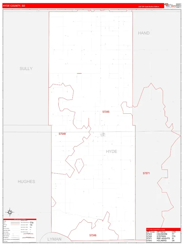 Hyde County, SD ZIP Code Wall Map, RedLine style