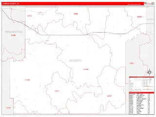 Jackson County, SD RedLine style ZIP Code wall map
