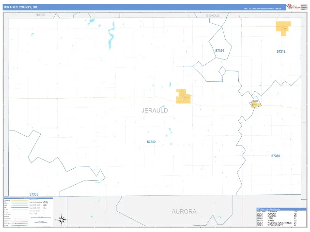 Jerauld County, SD ZIP Code Wall Map, Business Reference style