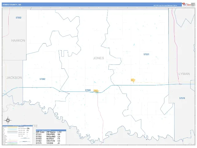 Jones County, SD ZIP Code Wall Map, Business Reference style
