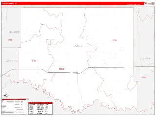 Jones County, SD RedLine style ZIP Code wall map