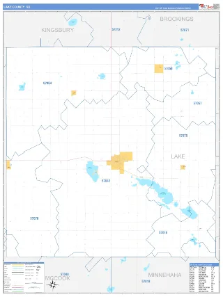 Lake County, SD Business Reference style ZIP Code wall map