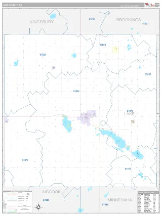 Lake County, SD Classic style ZIP Code wall map