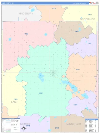 Lake County, SD ColorCast style ZIP Code wall map
